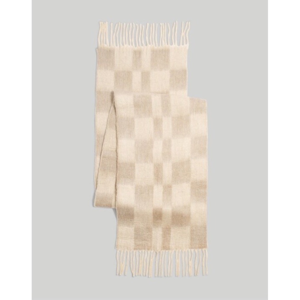 Madewell‎ Brushed Pastel Plaid Scarf Wrap Fuzzy Cozy Quiet Luxury NC061 Fringe